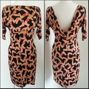 RARE 100% Silk ALI RO Cocktail Vintage Earth Tones Bold Print Wedding Easter 6